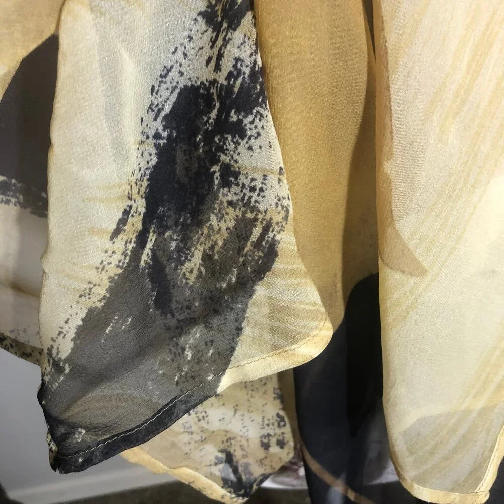 Gottex Sheer Floral Silk Scarf Wrap – Neutral Gold & Black